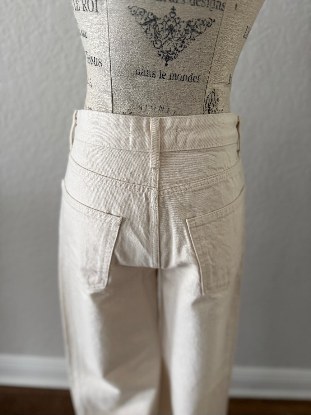 Zara 100%Cotton Cream Wide Leg Jeans - Picture 4 of 13